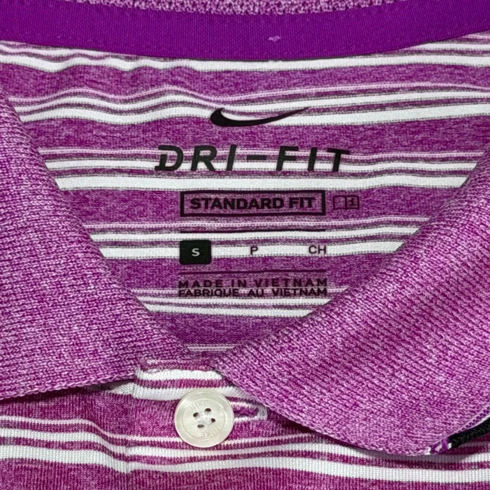 Nike Dri-FIT Mens Striped Golf Polo Shirt Purple White Small‎ Standard Fit